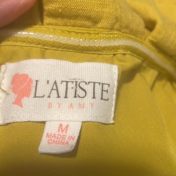 LATISTE linen minidress in linen sz M Goldenrod color. Ruffles - Picture 4 of 4